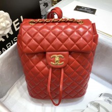 chanel small quilting calfskin coco backpack red with gold hardware(original quality)