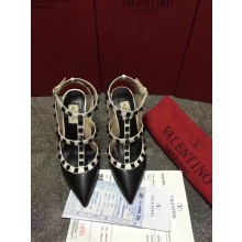 VALENTINO ROCKSTUD ANKLE STRAP SHEEPSKIN PUMP 9.5CM Black white