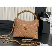 chanel Shiny Lambskin & Gold-Tone Metal, dark beige clutch with chain Ap4189 2024