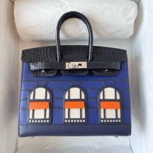 Hermes Birkin Faubourg 20 Sellier Bleu Marine/BLACK Alligator Bag 2025 (original quality)