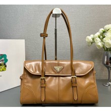 Prada Medium shiny leather shoulder bag 1BD376 Caramel 2024 