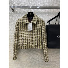 CHANEL Ecru, khaki & brown WOOL TWEED JACKET  P75147 2023 FW
