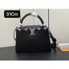 louis vuitton Capucines MM handbag black WITH crystal flowers M51783 2023