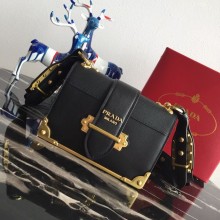 Prada Cahier Leather Bag 1BD045 Black/GOLD