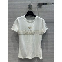 dior White Cotton Jersey with Gold-Tone Signature T-shirt 2024 