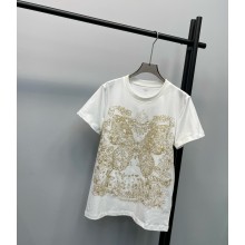 dior White Cotton Jersey with Gold-Tone Butterfly Around the World Motif T-shirt 2024 
