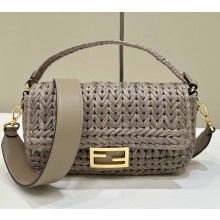 Fendi Baguette bag in Sand leather and interlaced fiber gray 2024