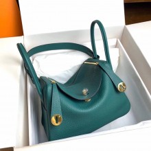 Hermes Lindy 26cm Bag in original  taurillon clemence leather malachite(handmade)