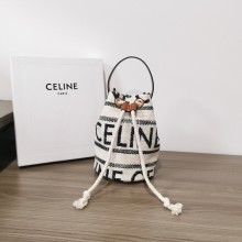 CELINE DRAWSTRING BAG in STRIPED TEXTILE AND CALFSKIN 2023