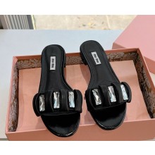 MIU MIU sheepskin slippers with crystal black 2025
