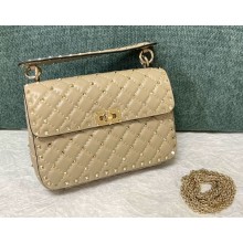 Valentino Garavani Rockstud spike sheepskin medium shoulder bag beige 2024