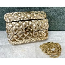 Valentino Garavani Rockstud spike shiny sheepskin small shoulder bag gold 2024