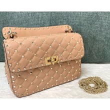 Valentino Garavani Rockstud spike sheepskin medium shoulder bag nude pink 2024