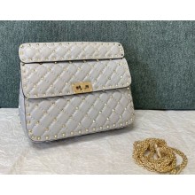 Valentino Garavani Rockstud spike sheepskin medium shoulder bag grey 2024
