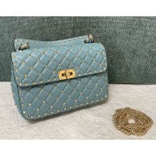Valentino Garavani Rockstud spike sheepskin medium shoulder bag green 2024