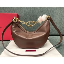 Valentino Garavani Moon small hobo bag in NAPPA LEATHER with chain and metal VLogo coffee 2024