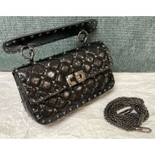 Valentino Garavani Rockstud spike shiny sheepskin small shoulder bag black 2024