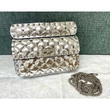 Valentino Garavani Rockstud spike shiny sheepskin small shoulder bag silver 2024