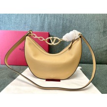 Valentino Garavani Moon small hobo bag in grainy calfskin with chain and metal VLogo CAPPUCCINO 2024