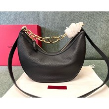 Valentino Garavani Moon small hobo bag in grainy calfskin with chain and metal VLogo black 2024