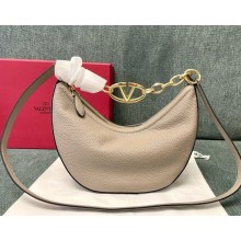 Valentino Garavani Moon small hobo bag in grainy calfskin with chain and metal VLogo grey 2024