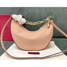 Valentino Garavani Moon small hobo bag in grainy calfskin with chain and metal VLogo baby pink 2024