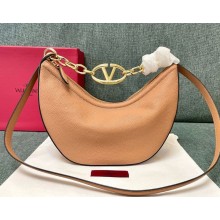 Valentino Garavani Moon small hobo bag in grainy calfskin with chain and metal VLogo nude pink 2024