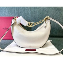 Valentino Garavani Moon small hobo bag in grainy calfskin with chain and metal VLogo  IVORY 2024