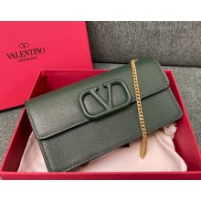 Valentino Garavani VLogo Signature wallet in metallic grainy calfskin with chain green 2024