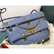 Valentino Garavani Roman Stud nappa leather with chain large shoulder bag blue 2024