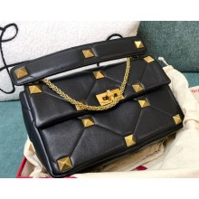 Valentino Garavani Roman Stud nappa leather with chain large shoulder bag black 2024