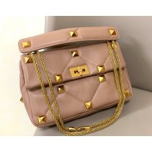 Valentino Garavani Roman Stud nappa leather with chain large shoulder bag nude pink 2024