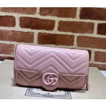 Gucci GG Marmont mini bag 751526 Light pink matelassé chevron leather Additional card case in white leather 2024