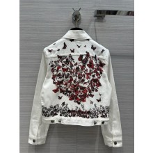 dior White Cotton Denim with Red Le Cœur des Papillons Motif jacket 2024 