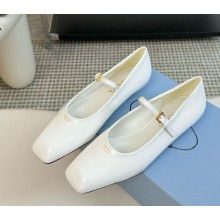 Prada Women's White Patent Leather Mary Jane ballerina shoes 1206-2024