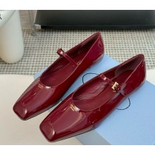 Prada Women's burgundy Patent Leather Mary Jane ballerina shoes 1206-2024