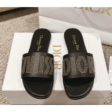 Dior Dway Slide Black Calfskin and Gold-Finish Studs 2024