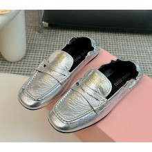 Miu Miu metallic leather ballet loafers silvery 1206-2024