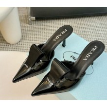 Prada patent leather slippers with Architectural details black 1206-2024