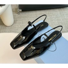 Prada Women's black Patent Leather Slingback Flats 2024