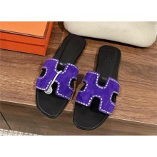hermes suede goatskin crystal oran sandals purple 2025