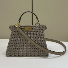 fendi Peekaboo ISeeU petite bag in Sand leather and interlaced fiber gray 2024