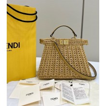fendi Peekaboo ISeeU Small bag in Sand leather and interlaced fiber beige 2024