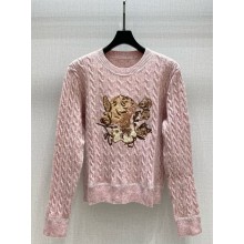 Dior cashmere wool Knitted Embroidered Sweater pink 1101-2024