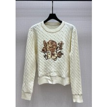 Dior cashmere wool Knitted Embroidered Sweater white 1101-2024