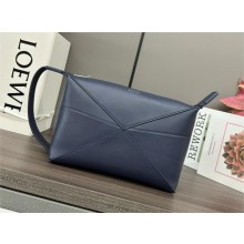 Loewe Puzzle Fold wash bag in shiny calfskin navy blue 2024