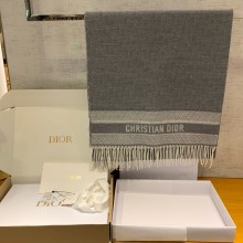 Dior Ecru and gray Cashmere Oblique Scarf 2024