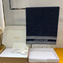 Dior Ecru and Navy Blue Cashmere Oblique Scarf 2024