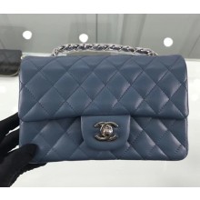 Chanel Lambskin Quilted Leather Classic Flap Bag A1116 Dark Blue/Silver