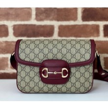 Gucci Horsebit 1955 Soft small shoulder bag 815178 Beige and dark brown Gucci Rosso Ancora red leather trim 2024